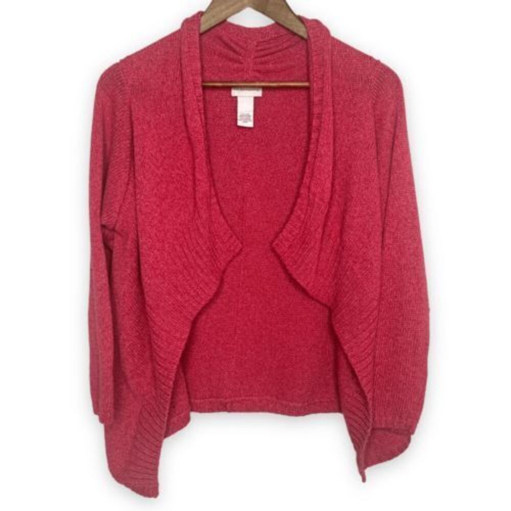Soft Surroundings L Coral Pink Open Front Knit Cardigan Academia Preppy Feminine
